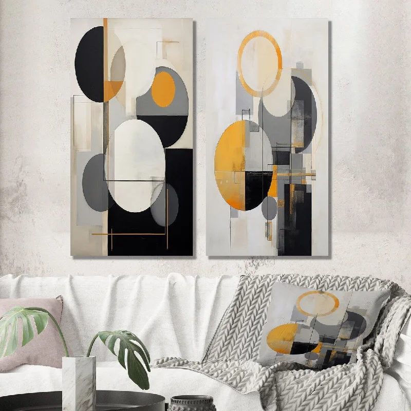 Contemporary colorful abstract wall art for pop-Designart "Energy Of Possibility Retro Circular Abstract III" Geometric Wall Art Set of 2 - Modern Living Room Decor