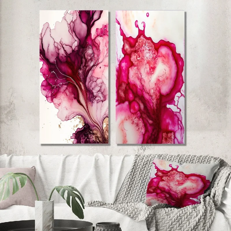 Rustic farmhouse animal wall art for rustic-Designart "Eruption Of Rasberry Blush Joy III" Abstract Wall Art Set of 2 Modern Gallery Wall Set For Living Room Decor