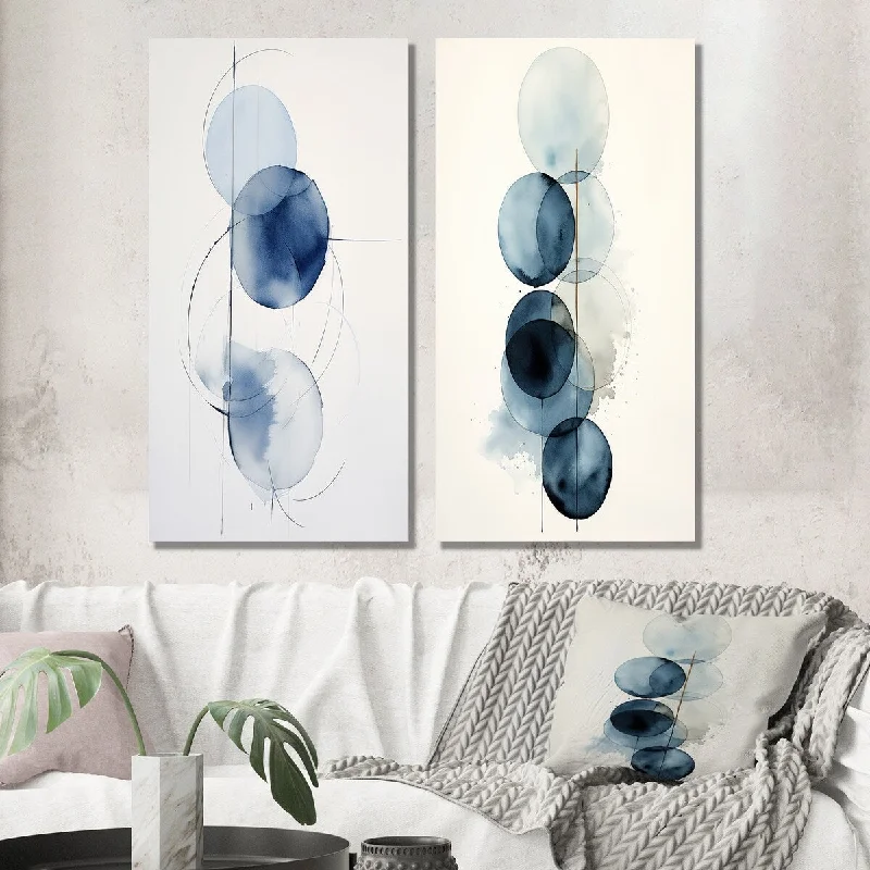 Rustic wooden animal canvas wall art for style-Designart "Essential Circles Retro Blue Watercolor V" Modern Geometric Wall Art Set of 2 - Modern For Office Decor