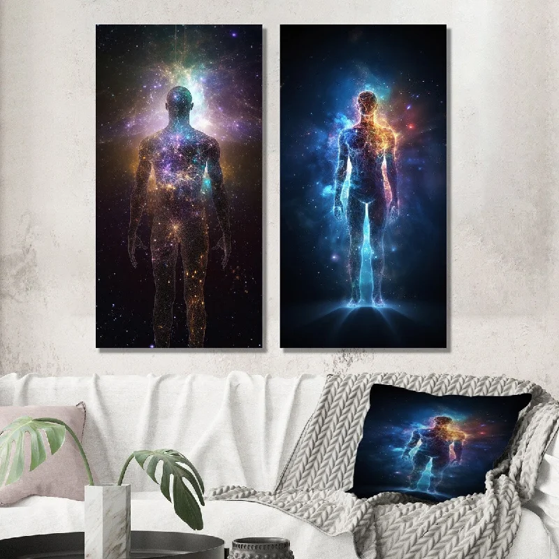 Luxury floral wall art for sophistication-Designart "Etheral Body Glowing Light Awakening V" Robot Wall Art Set of 2 - Modern For Living Room Decor