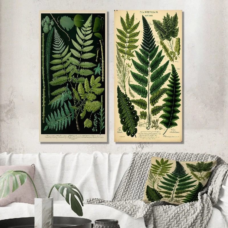 Modern black geometric wall art for edge-Designart "Fern On Retro Victorian Chart I" Floral Ferns Wall Art Set of 2 - Modern For Living Room Decor