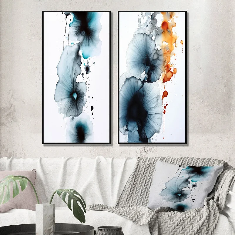 Large floral canvas wall art for vibrancy-Designart "Finding Wonders Turquoise Gold Ink Cloud III" Abstract Painting Framed Canvas Set For Living Room Decor