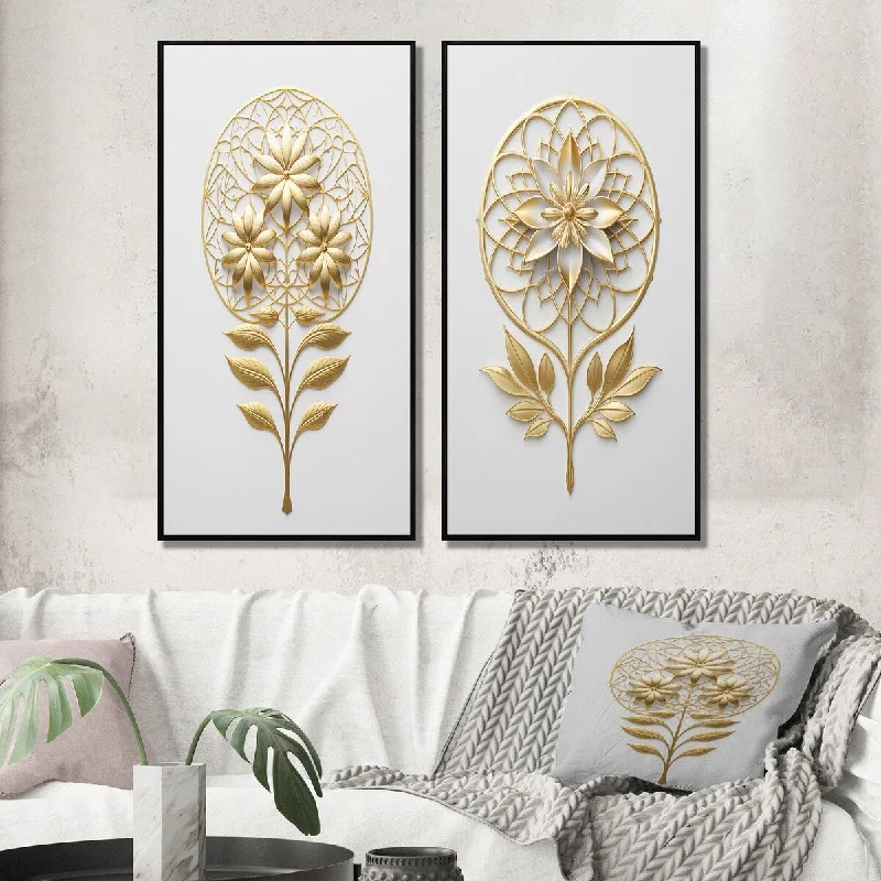 Rustic farmhouse geometric wall art for rustic-Designart "Flower Of Life Golden Elegance III" Abstract Botanicals Framed Wall Art - Modern Gallery Set For Office Decor