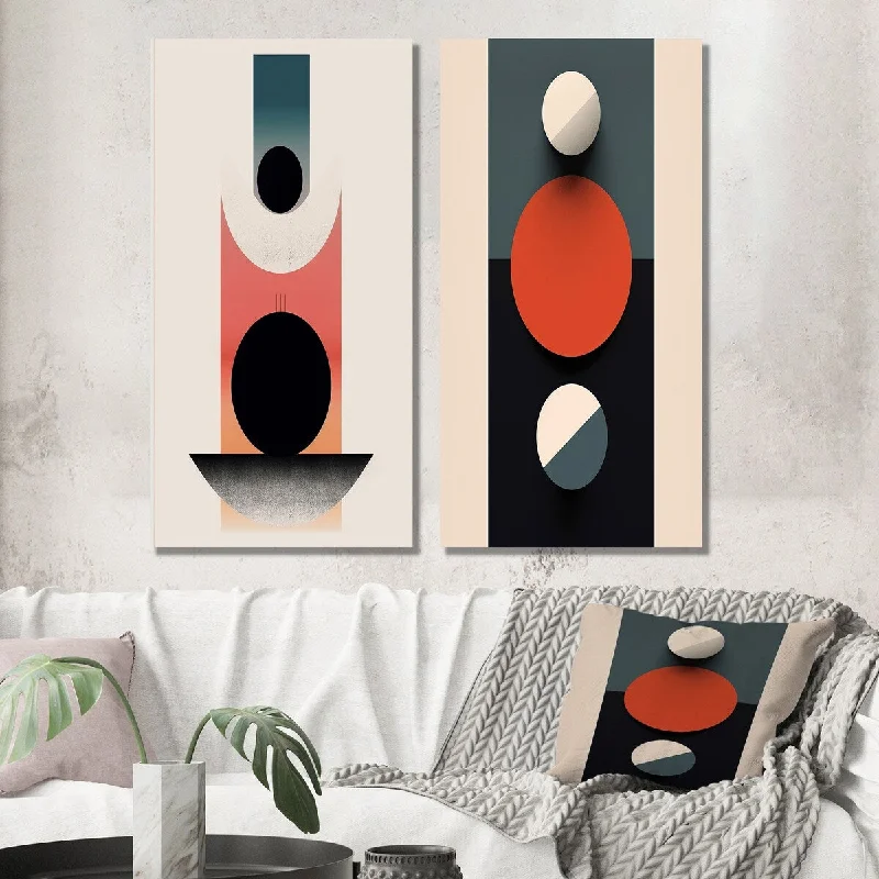 Large modern geometric wall art for wow-Designart "Full Moon Delight Retro Geometric Minimalism III" Abstract Wall Art Set of 2 Transitional Printed Wall Décor