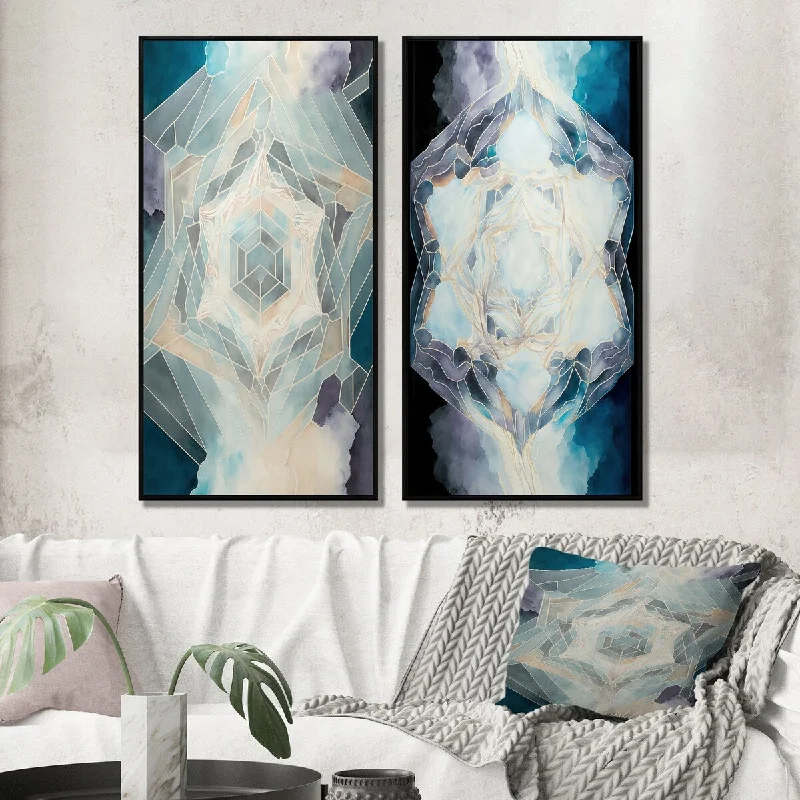 Luxury gold wall art for hallway-Designart "Fundamental Patterns Sacred Geometry VII" Modern Geometric Wall Art Décor - Modern Wall Art Set Of 2