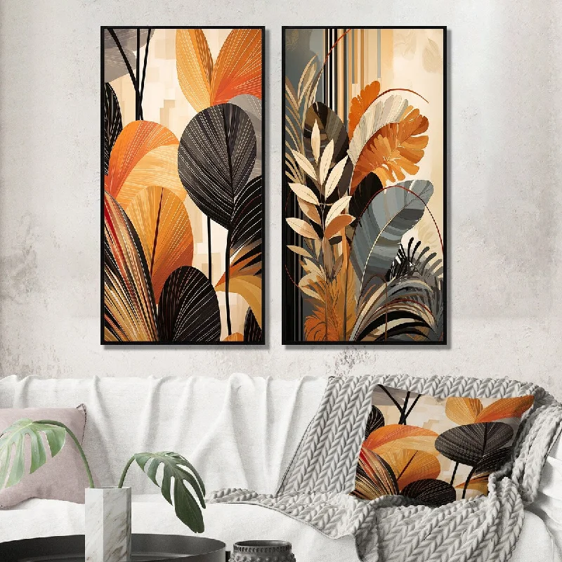 Handmade landscape canvas wall art for craft-Designart "Funky Foliage In Terracotta Tones I" Abstract Wall Art Décor Gallery Set For Home Decor