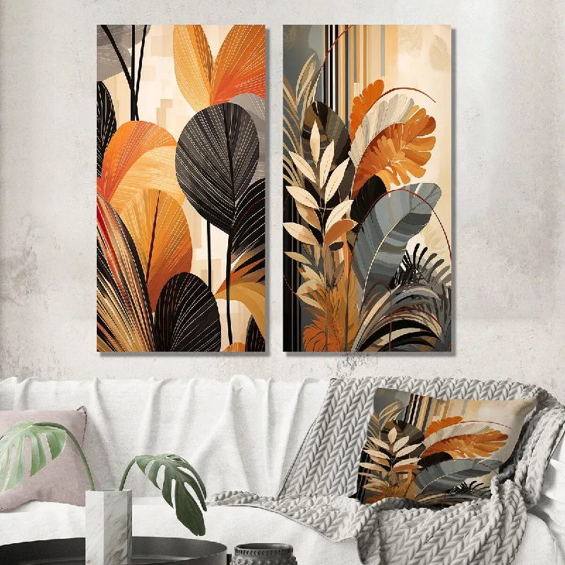 Minimalist abstract wall art for simplicity-Designart "Funky Foliage In Terracotta Tones I" Abstract Wall Art Set of 2 Modern Gallery Set For Office Decor