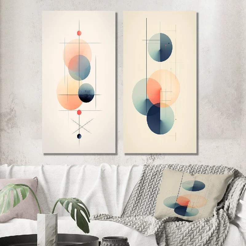 Boho style animal canvas wall art for eclectic-Designart "Future Omens Vintage Circular Geometrics II" Geometric Wall Art Set of 2 - Modern Wall Art For Home Decor