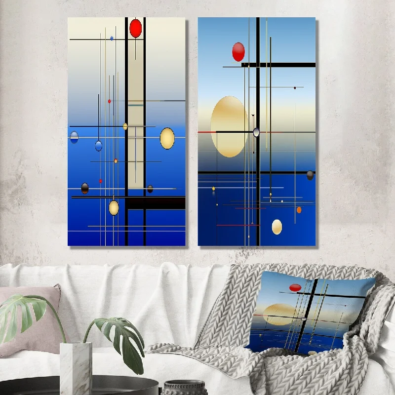 Boho macrame abstract wall art for craft-Designart "Futuristic Minimalism Full Moon Awareness II" Modern Wall Art Set of 2 - Modern Wall Art For Home Decor