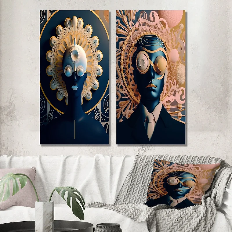 Large colorful wall art for dining room-Designart "Futuristic Sci-Fi Portrait Man Of The Future II" Man Wall Art Set of 2 - Glam Wall Art For Bedroom