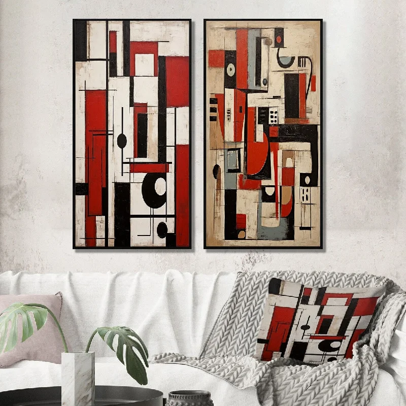 Minimalist white abstract wall art for calm-Designart "Garden Of Urban Groove Abstract Geometrics X" Modern Geometric Wall Art Décor Set Of 2 For Living Room Decor