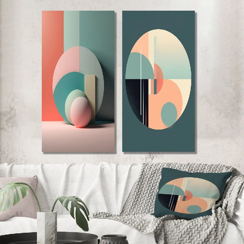 Custom framed floral wall art for gift idea-Designart "Geometric Dreaming Retro Minimalism In Pink II" Modern Wall Art Set of 2 - Modern Wall Art For Bedroom