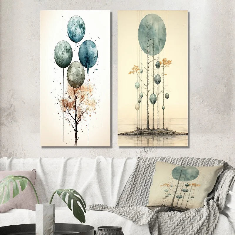 Small luxury geometric wall art for detail-Designart "Geometric Tree Of Wisdom Vintage Illustration III" Modern Wall Art Set of 2 - Modern Wall Art For Home Decor