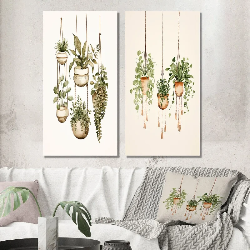 Modern colorful abstract wall art for energy-Designart "Hanging Decorative Botanical Boho Plants VIII" Plants Wall Art Set of 2 - Traditional Printed Wall Décor