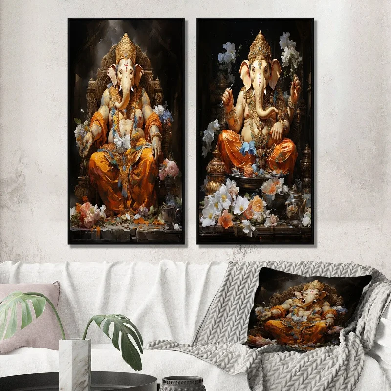 Large abstract animal wall art for bold-Designart "Hinduisim Art Ganeshas Blessing" Hinduism Framed Wall Set Of 2 For Home Decor