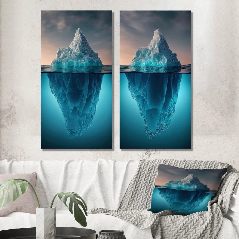 Rustic wooden wall art for cabin-Designart "Iceberg Half Under Water Surface I" Coastal Wall Art Set of 2 - Traditional Wall Art For Home Decor