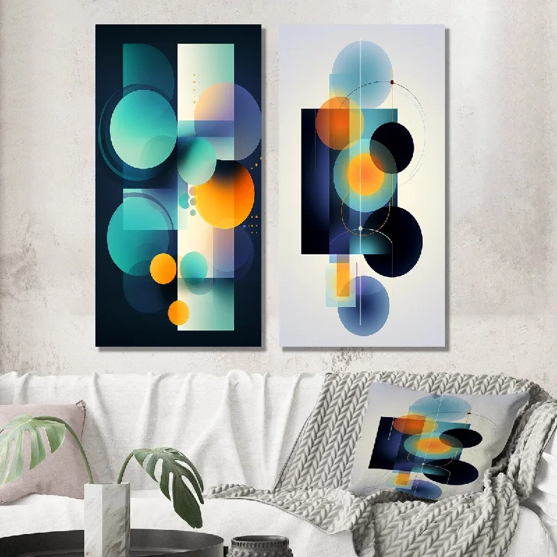 Nature inspired animal wall art for wild-Designart "Independence of Curiosity Retro Circular IV" Modern Geometric Wall Art Set of 2 - Modern For Office Decor