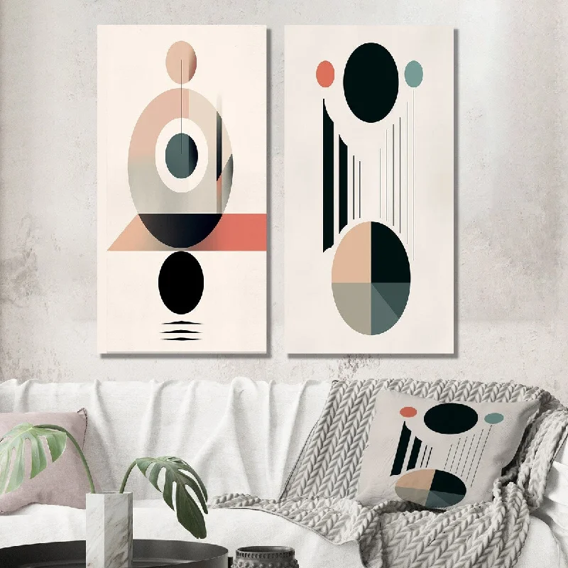 Luxury framed abstract wall art for class-Designart "Lovely Moon Rhythms Retro Geometric Minimalism I" Abstract Set of 2 - Transitional Wall Art For Bedroom