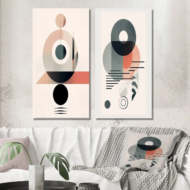 Minimalist geometric abstract wall art for lines-Designart "Lovely Moon Rhythms Retro Geometric Minimalism II" Abstract Set of 2 - Transitional Wall Art For Bedroom