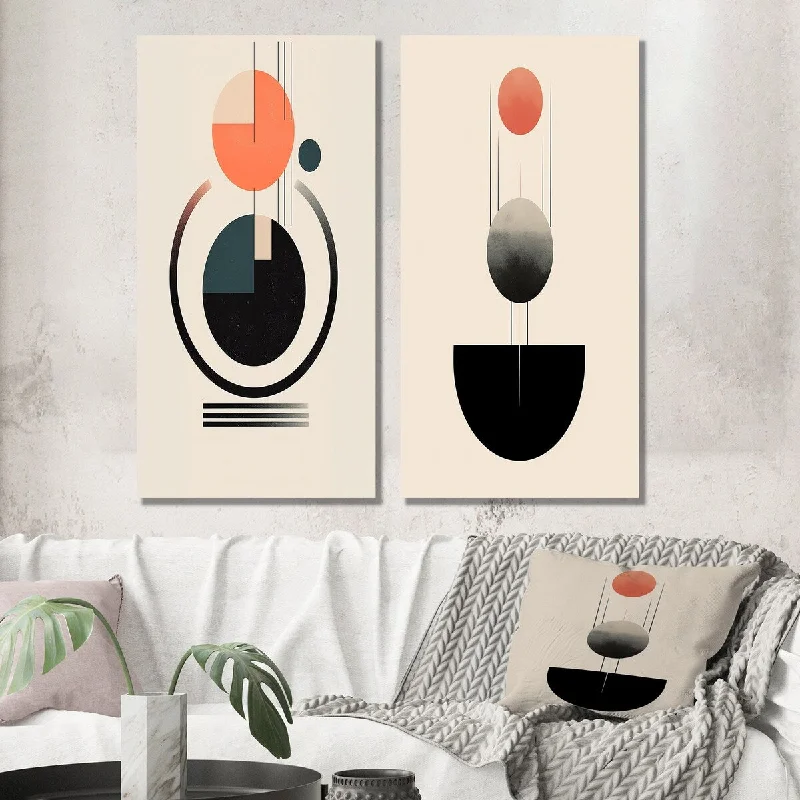 Small luxury abstract wall art for detail-Designart "Lovely Moon Rhythms Retro Geometric Minimalism IV" Abstract Wall Art Set of 2 Transitional Living Room Decor