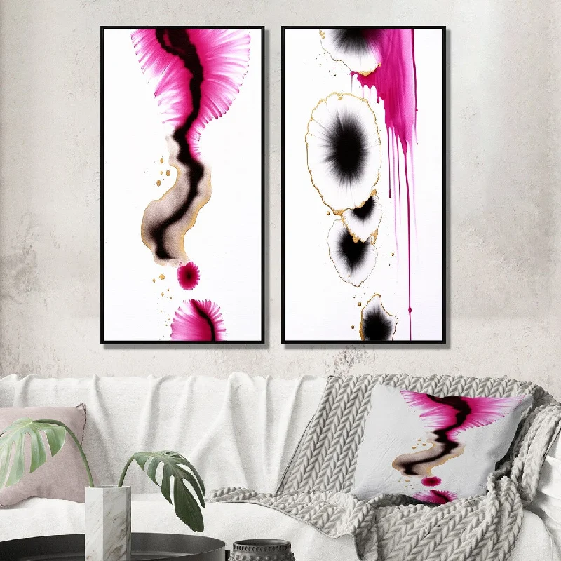 Contemporary geometric animal wall art for edge-Designart "Magenta Fusion Abstract Minimal Ink Clouds II" Abstract Painting Canvas Set Of 2 For Living Room Decor