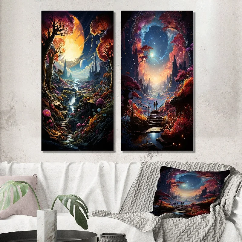 Vintage animal abstract wall art for nostalgia-Designart "Magic Walking Towards The Great Mystery V" Abstract Wall Art Set of 2 Modern Print Art For Living Room Decor