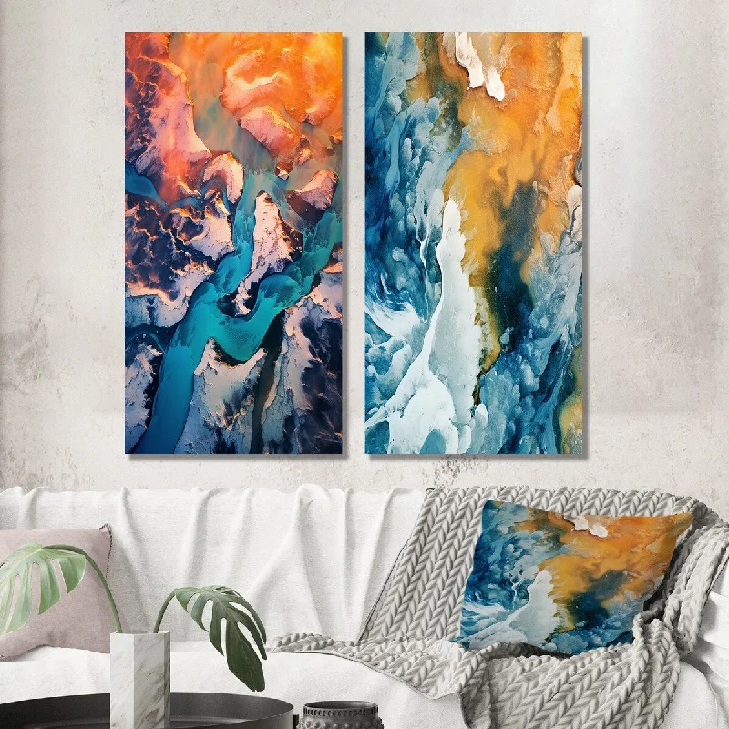 Handmade animal abstract wall art for fun-Designart "Majestic Aerial View Artic Rivers Icebergs V" Glacier Wall Art Set of 2 - Country For Living Room Decor