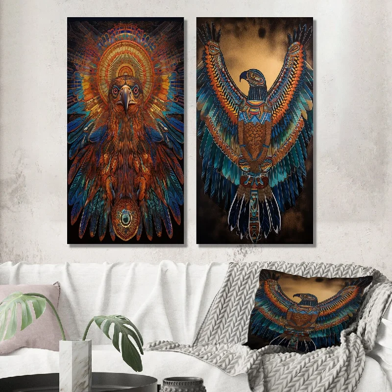 Large floral canvas wall art for vibrancy-Designart "Majestic Arcane Eagle II" Animals Eagle Wall Art Set of 2 - Children's Art Wall Art For Bedroom