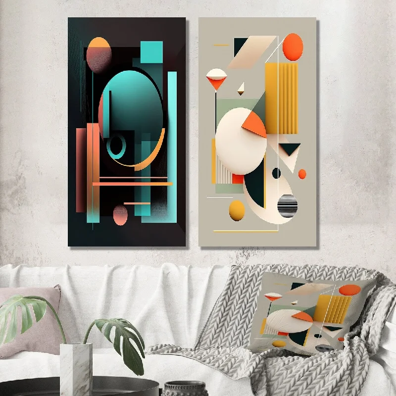 Custom abstract geometric wall art for personal-Designart "Minimal Bauhaus Dimensions II" Modern Geometric Wall Art Set of 2 - Modern Wall Art For Home Decor