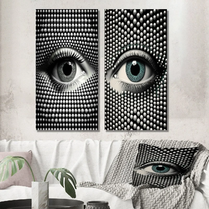 Vintage botanical animal canvas wall art for classic-Designart "Monochrome Eye I" Modern Geometric Wall Art Set of 2 - Modern Wall Art For Bedroom