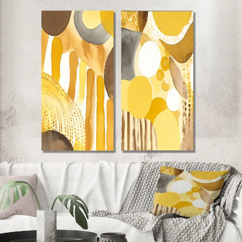 Minimalist white animal canvas wall art for sleek-Designart "Mustard Yellow Dreams Retro Watercolor III" Modern Wall Art Set of 2 - Mid-Century Wall Art For Home Decor