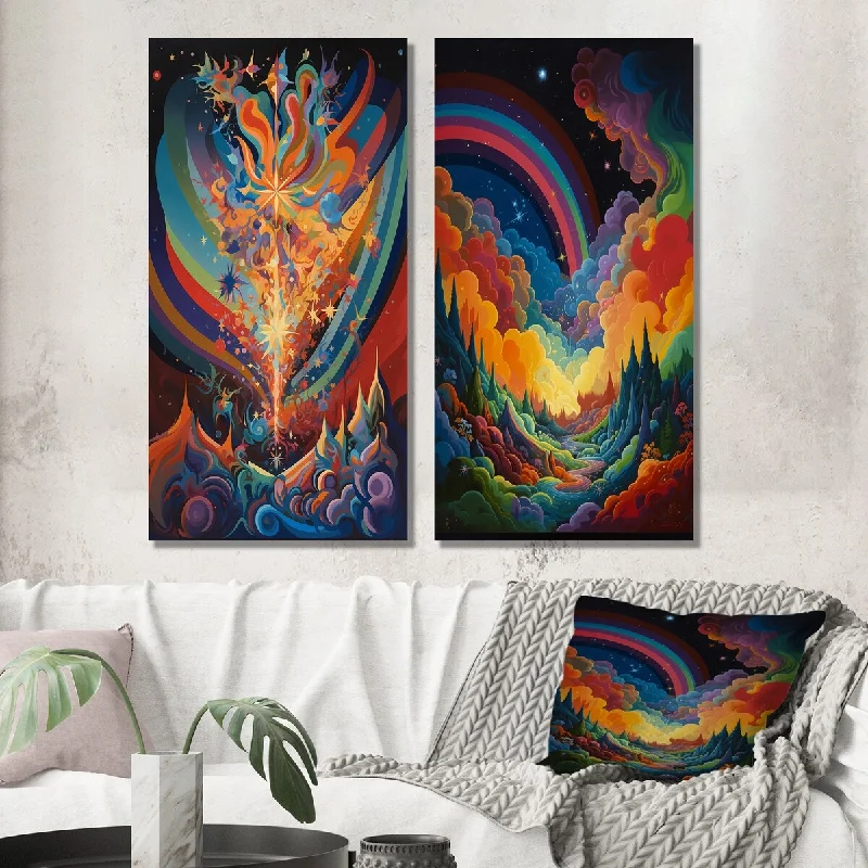 Vintage animal wall art for classic charm-Designart "Mysterious Rainbow Vision Landscape" Abstract Landscape Wall Art Set of 2 - Modern Wall Art For Bedroom