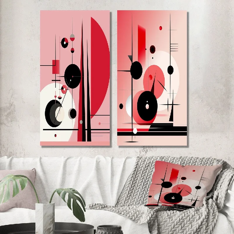 Modern blue wall art for cool tones-Designart "Oracle Circular Geometrics In Black And Pink III" Modern Wall Art Set of 2 - Modern Wall Art For Bedroom