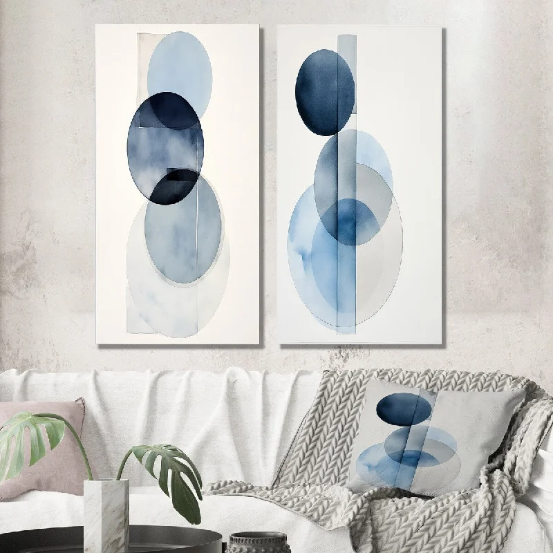 Nature themed landscape wall art for serenity-Designart "Orbicular Unity Minimal In Retro Blue II" Modern Geometric Wall Art Set of 2 - Modern For Office Decor