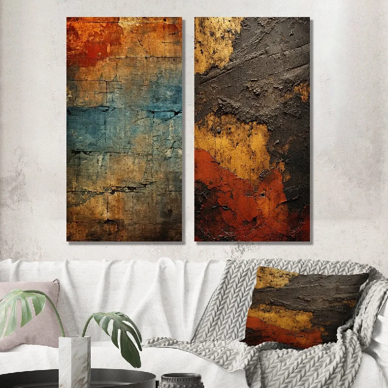 Nature inspired geometric wall art for balance-Designart "Passage Of Time In Vintage Chocolate And Nutshell" Abstract Wall Set of 2 Transitional For Living Room Decor