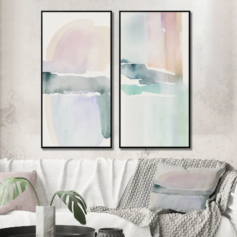 Nature themed floral canvas wall art for nature-Designart "Pastel Serenity I" Abstract Liquid Ink Wall Art Décor - Modern Canvas Set For Living Room Decor