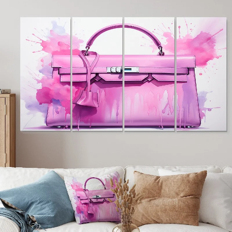 Hand-painted floral geometric wall art for charm-Designart "Pink Fashion Handbag Elegance" Fashion Bag Extra Large Canvas Set Of 4 - Oversized Glam Art For Bedroom Decor