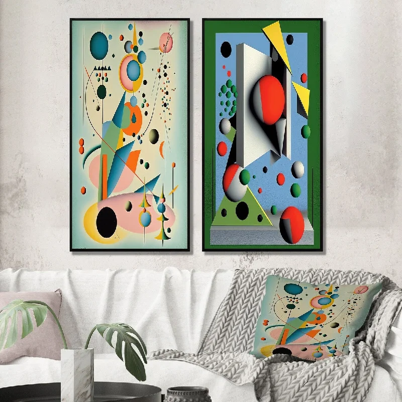 Small luxury geometric wall art for detail-Designart "Playful Imaginary Landscapes II" Modern Geometric Framed Wall Art Set Of 2 Gallery Wall Set For Home Decor