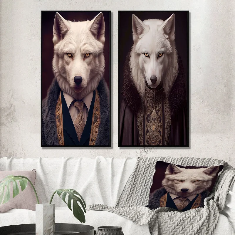 Luxury gold geometric wall art for opulence-Designart "Portrait Of Elegant And Stylish Wolf I" Animals Framed Wall Art Set Of 2 Gallery Wall Set For Home Decor