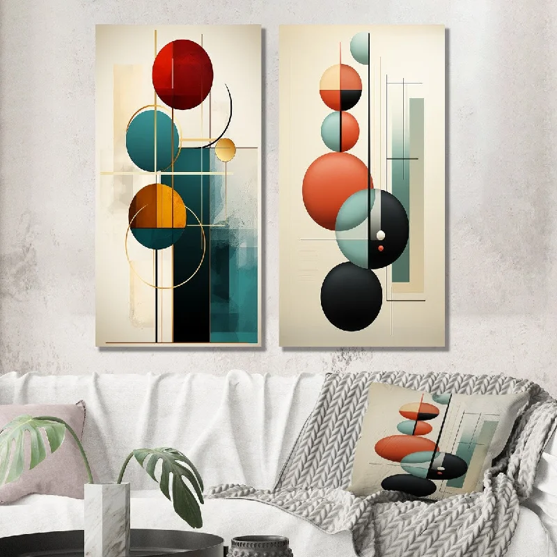 Rustic farmhouse geometric wall art for rustic-Designart "Rising With The New Moon Geometrics Retro Blue I" Abstract Set of 2 - Transitional Wall Art For Bedroom