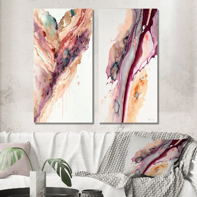 Contemporary animal wall art for fun-Designart "River In The Redend Point Canyon I" Abstract Liquid Ink Wall Art Set of 2 Modern Gallery Set For Office Decor