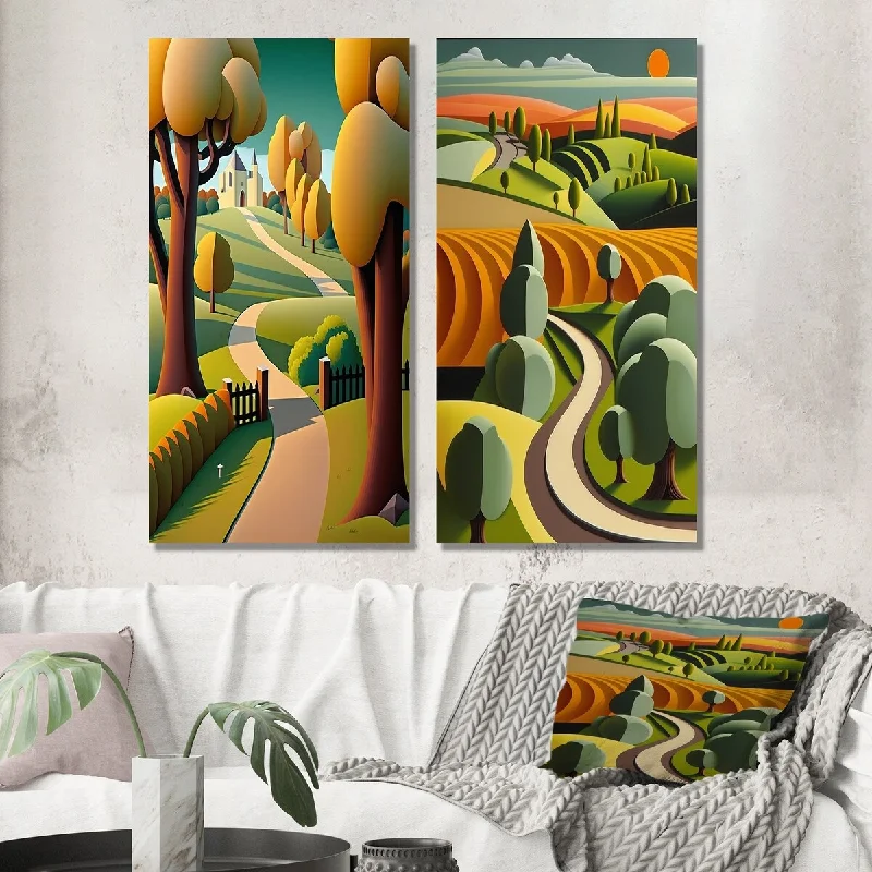 Small luxury floral wall art for subtlety-Designart "Road Through The Rustic Mountains VII" Abstract Landscape Wall Art Set of 2 - Modern Living Room Decor