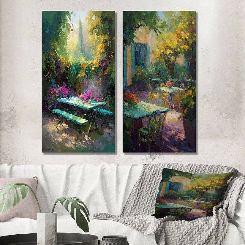 Nature inspired abstract canvas wall art for vibe-Designart "Romantic Picknick in Luscious Italian Garden V" France Wall Art Set of 2 - Traditional Printed Wall Décor