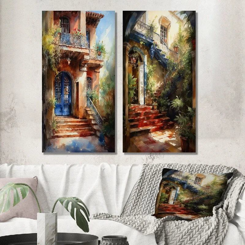 Luxury gold floral wall art for opulence-Designart "Rustic Entrance To Country Cottage I" Farm Wall Art Set of 2 - Country Print Art For Living Room Decor