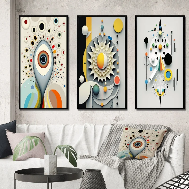 Modern animal canvas wall art for fun decor-Designart "Sceance Occult Visions IV" Modern Geometric Framed Wall Art Set Of 3 Frame Canvas Set For Living Room Decor