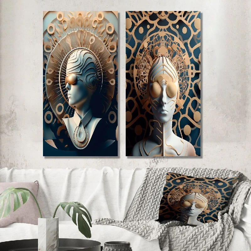 Handmade landscape canvas wall art for craft-Designart "Sci-Fi Fashion Portrait Of Futuristic Woman I" Surrealism Wall Set of 2 - Transitional Wall Art For Bedroom