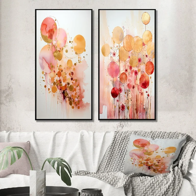 Custom framed floral abstract wall art for gift-Designart "Serendipity Circular Geometry Minimalism II" Modern Geometric Framed Wall Art Set Of 2 Wall Art Set Of 2