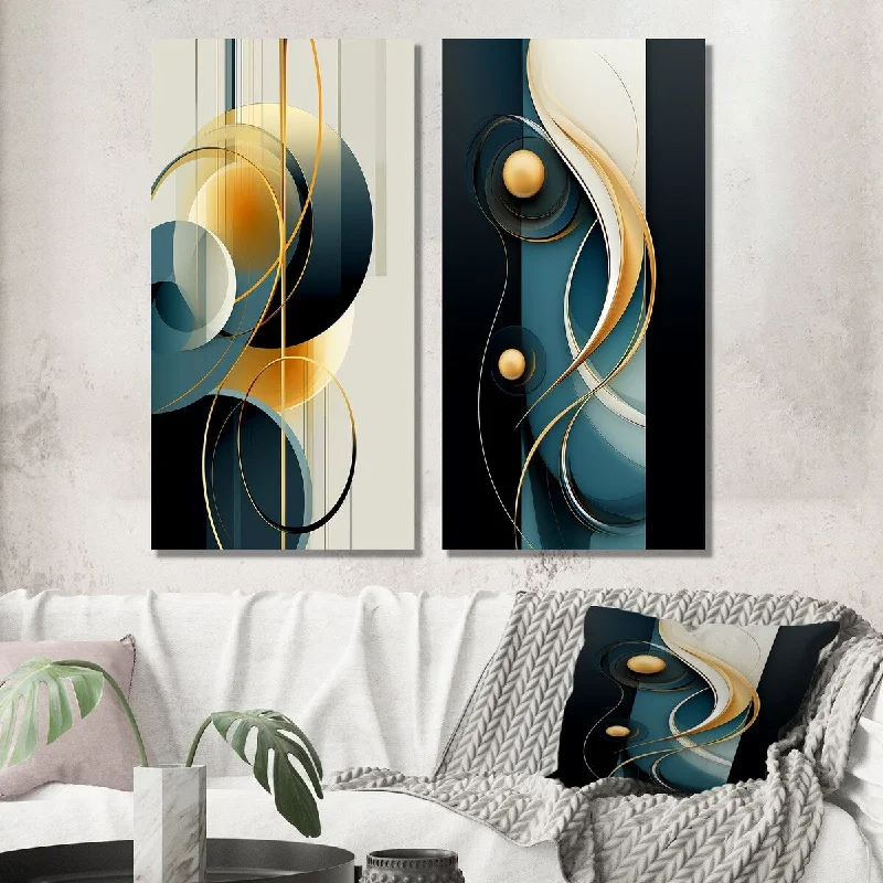 Rustic landscape wall art for earthy tones-Designart "Sublime Simplicity In Blue And Gold II" Geometric Wall Set of 2 Modern Gallery Wall Set For Living Room Decor