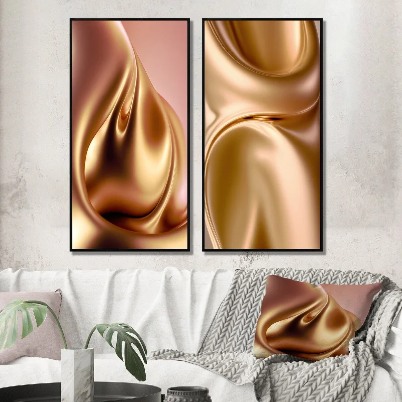 Hand-painted animal canvas wall art for detail-Designart "Subtle Sophistication In Exquisite Pink And Gold III" Abstract Wall Art Décor Gallery Wall Set For Home Decor