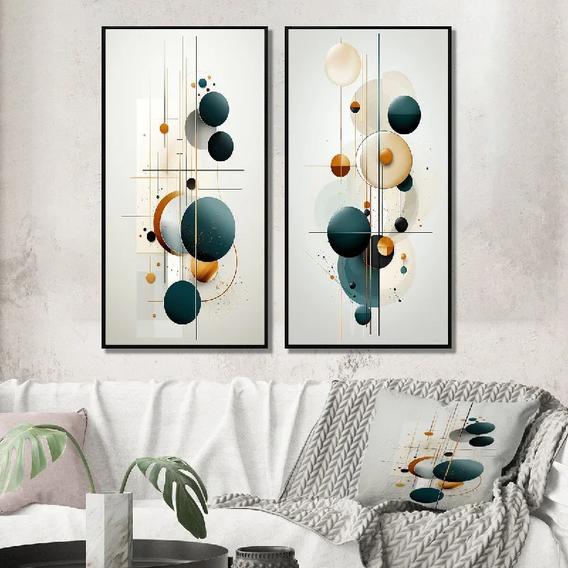 Small geometric abstract wall art for space-Designart "Sweet Serenity Circular Minimal Geometry" Modern Geometric Framed - Modern Wall Art Set Of 2